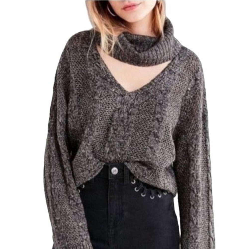 Urban Outfitters Womens Grunge Edgy Cutout Cowl Neck Sweater S Gray Marled Knit